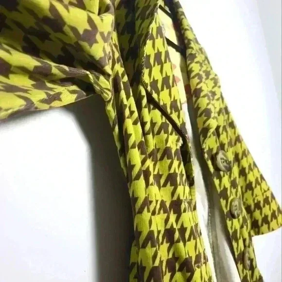 Ivy Jane RARE Vintage Houndstooth Coat In Muted Lime & Earth Brown With Belt XS